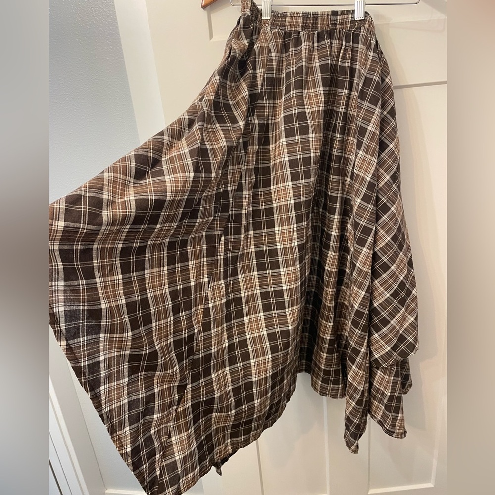 Plaid Maxi Skirt in Brown and Cream - Women's Skirt - Picture 5 of 7
